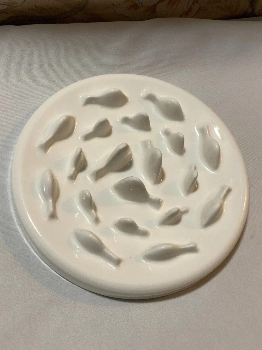 White Ceramic Pet Slow Feeder Bowl, Measures 8.5'' Wide